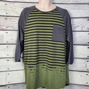 Carbon Men’s XXL Longer Length Green Striped Raglan Baseball Tee 3/4 Sleeve